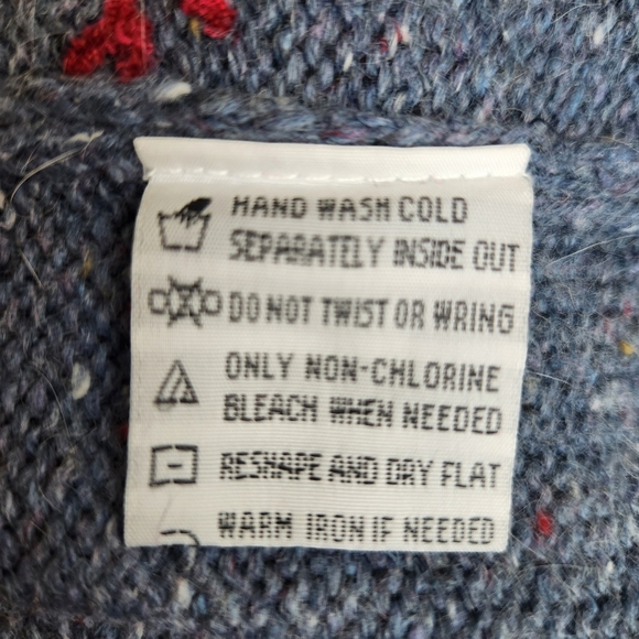 VTG Festive BP Design Embroidered Patchwork Blue Heather Zip Christmas Sweater M - Picture 14 of 15